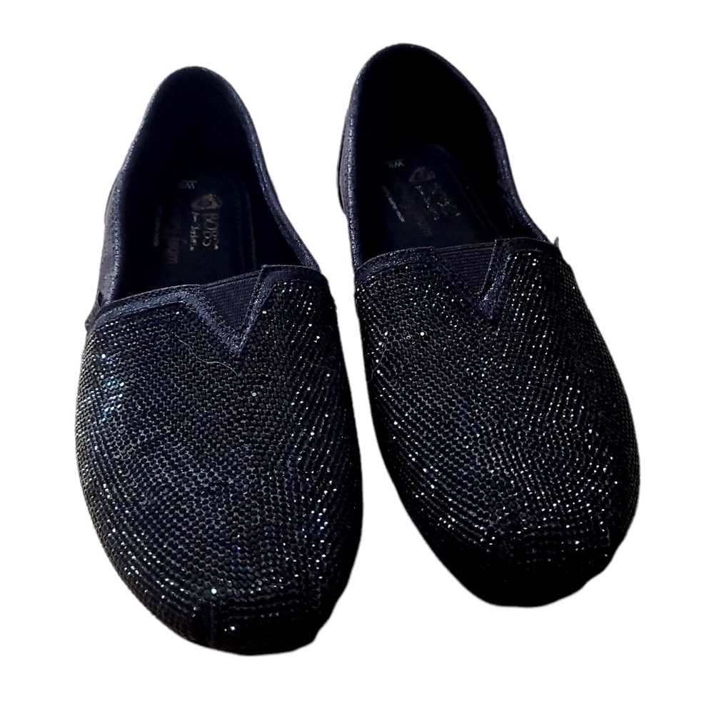 BOB'S SKECHER Black Glitter Plush Women's Size 8 Slip On Canvas Shoes - Picture 12 of 13
